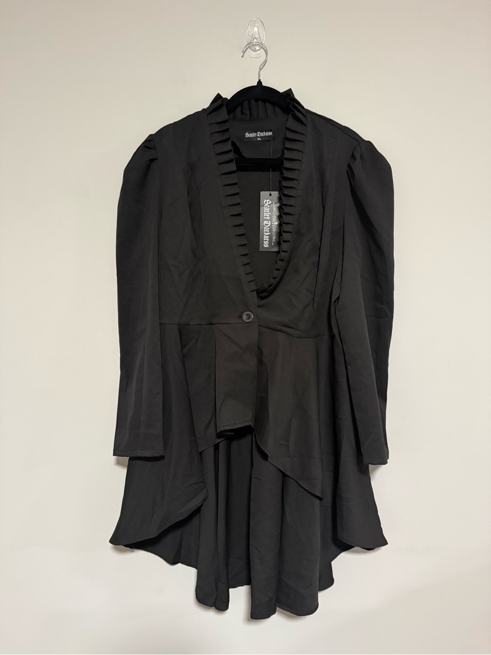 Scarlet Darkness Black Steampunk Long Jacket High Low Cloak Size XL NWT Goth